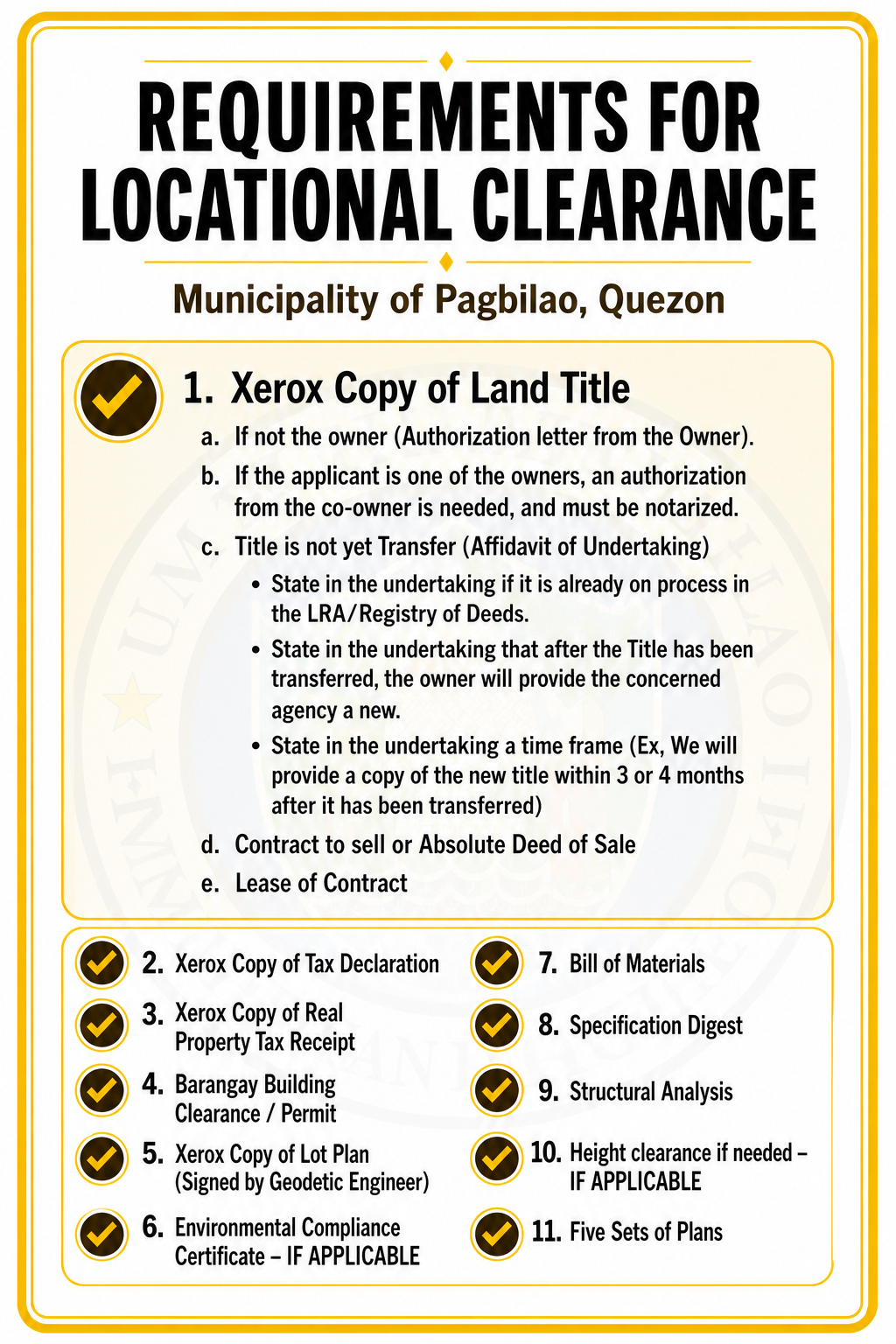 Requirements for Locational Clearance in the Municipality of Pagbilao, Quezon
